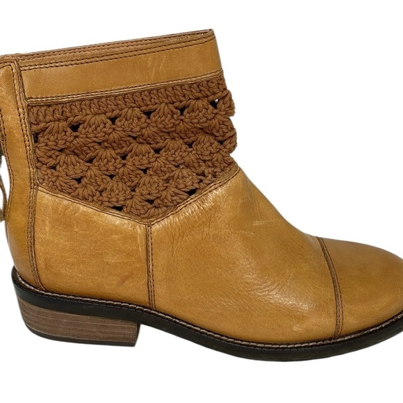 Anthropologie Latigo Tan Leather women’s ankle boots crotchet top size 6 - Picture 6 of 10